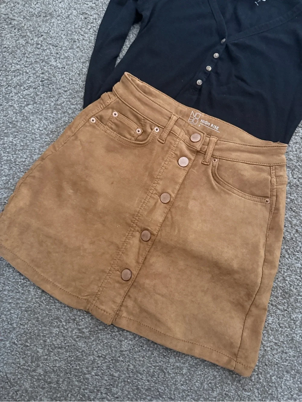 No Boundaries High Rise Button-Front Mini Skirt - Tan - Picture 2 of 4
